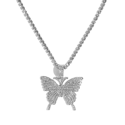 Cuban Butterfly Silver Diamond Necklace