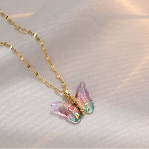 Glossy Rainbow Butterfly Necklace