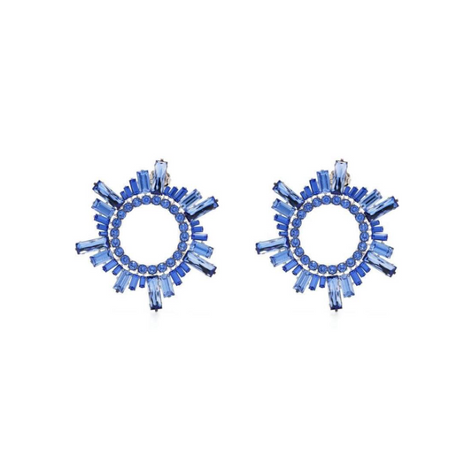 Blue Silver Sunflower Earrings