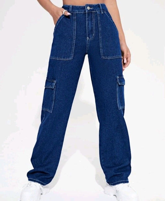 Ladies Fashion Blue Cargo Jeans