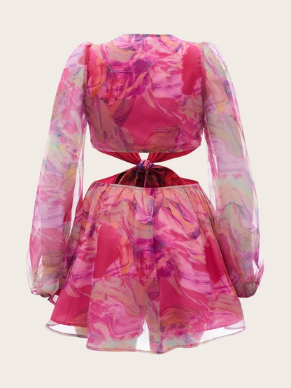 Marble Pink Cut Waist Knob Dress