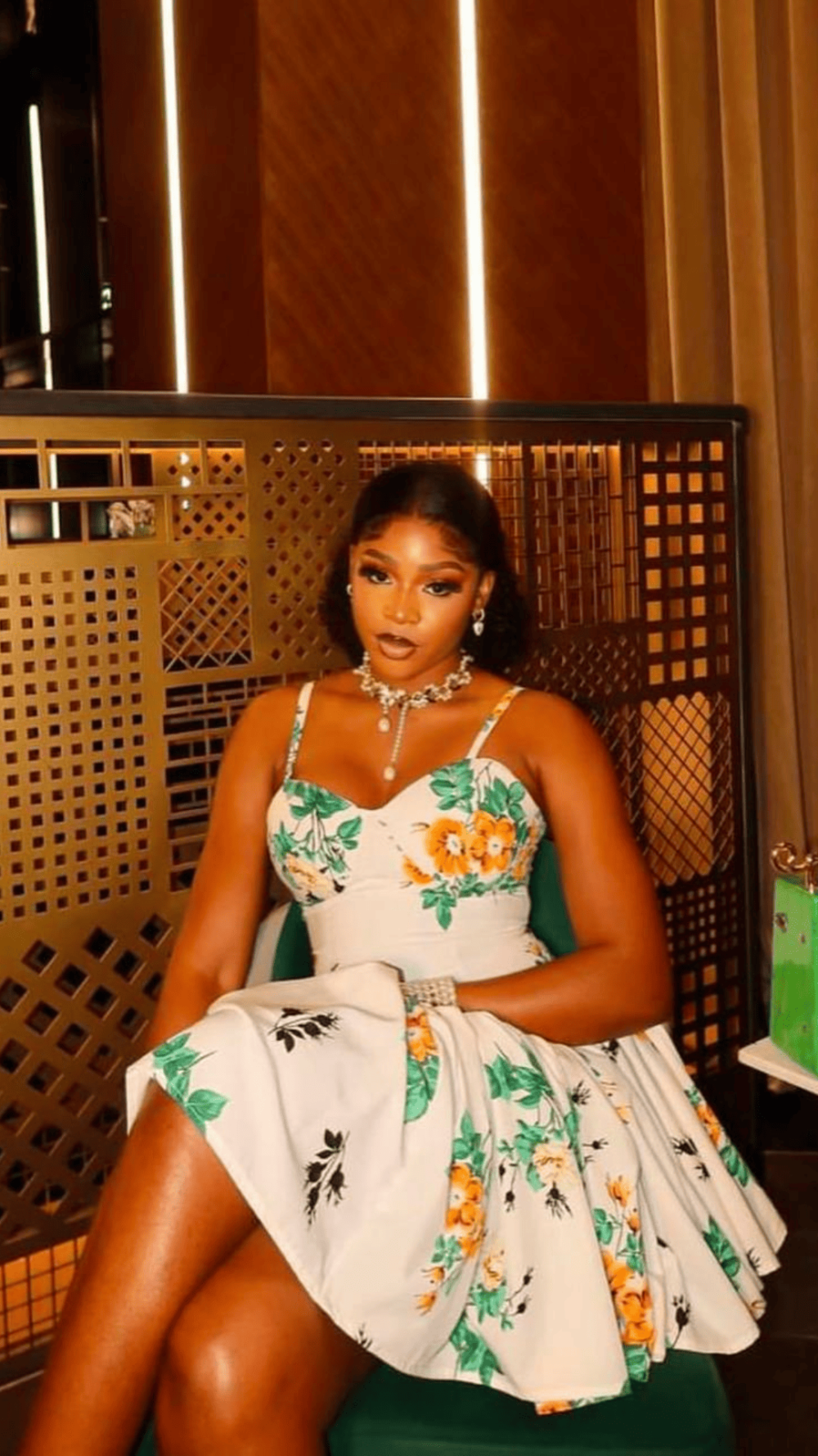 White &Green Floral Dress
