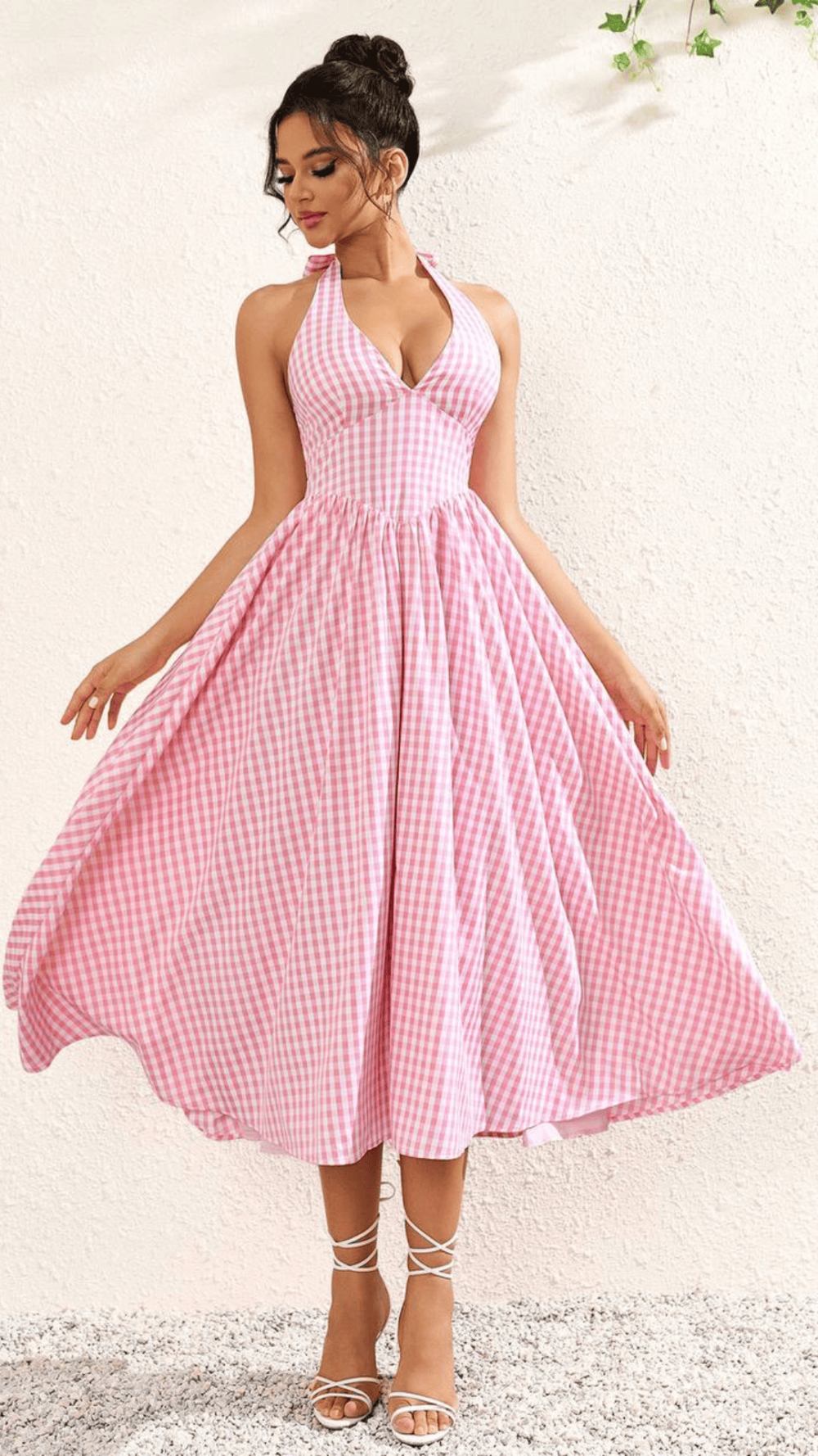 Red & White Check Halter Dress